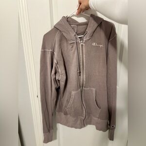 mauve-colored Champion zip-up hoodie vintage wash oversized